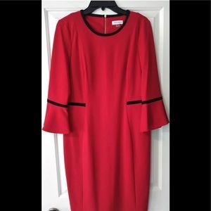 Calvin Klein Red Blk Trim Bell Sleeve Dress 12